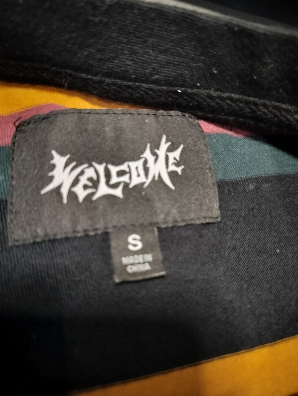 Welcome Striped Crew Black, Red, Mustard & Green Striped Cotton Tshirt - Small - Picture 3 of 6